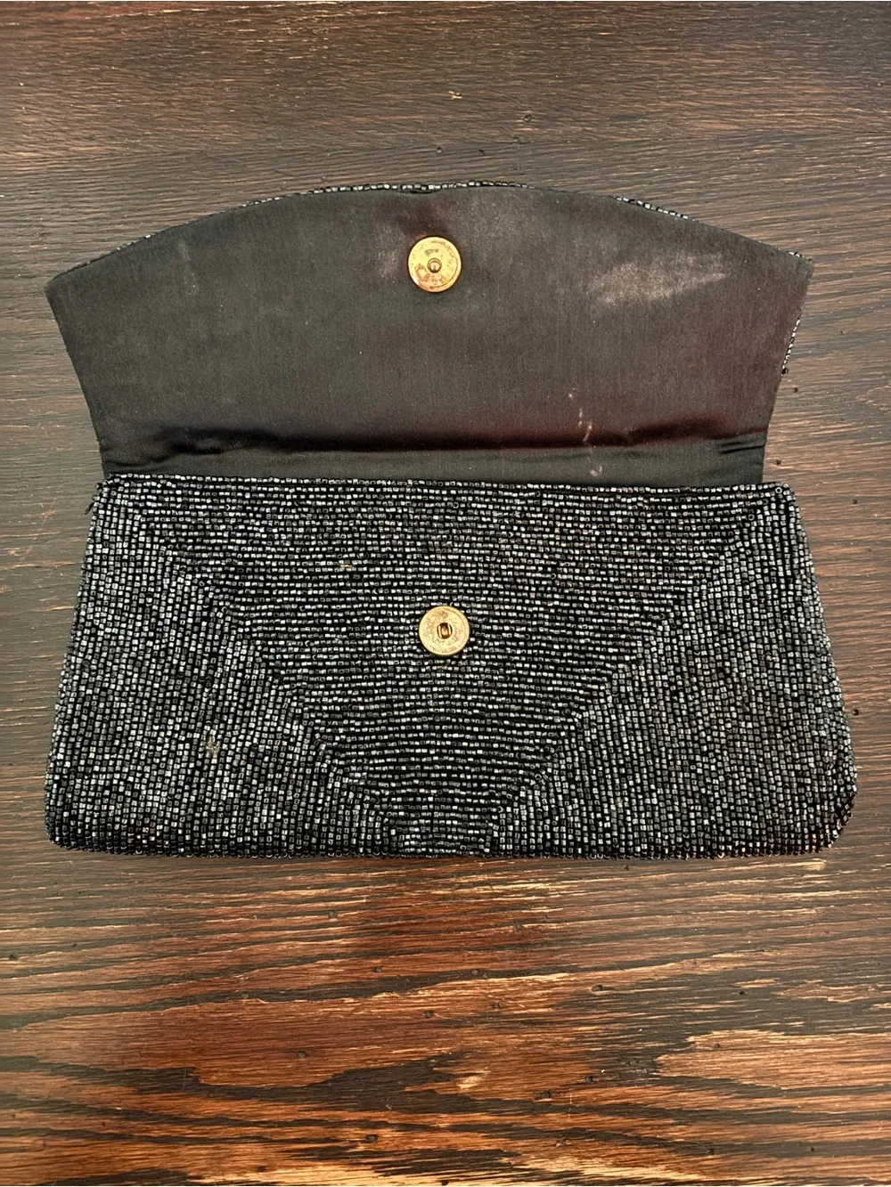 Vintage Schildkraut Black Beaded Clutch - Made in Japan